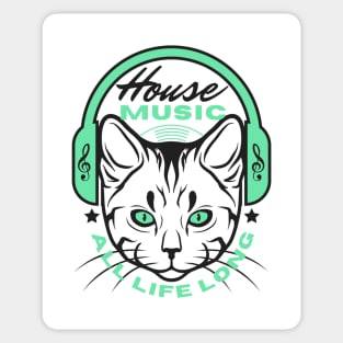 HOUSE MUSIC  - Headphone Cat (Green/Black) Sticker